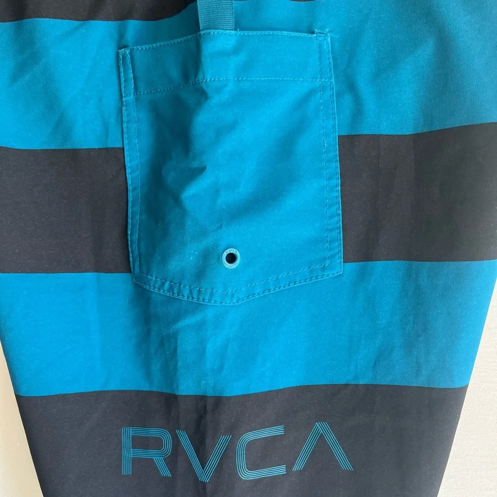 RVCA Blue and Black Board Shorts with Bold Stripes mens 34 - Picture 4 of 12
